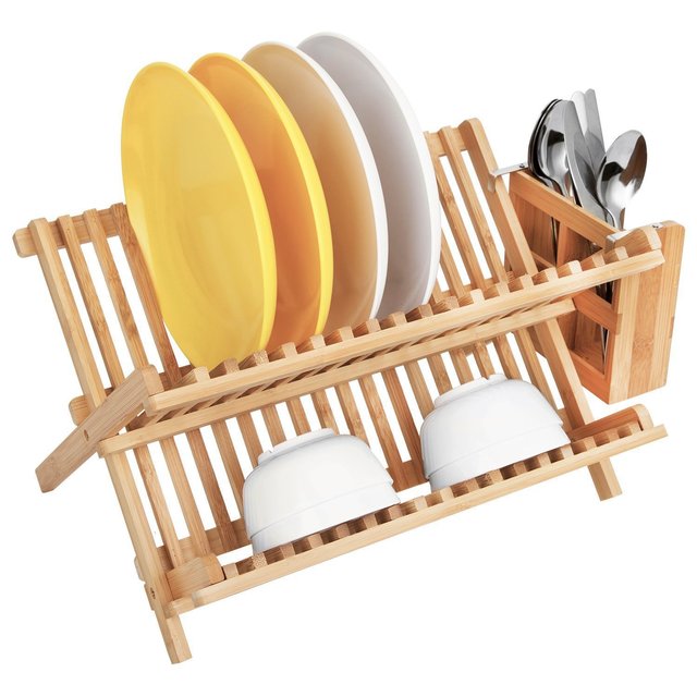 Bamboo Foldable Dish Drying Rack Plate - Natural Feel